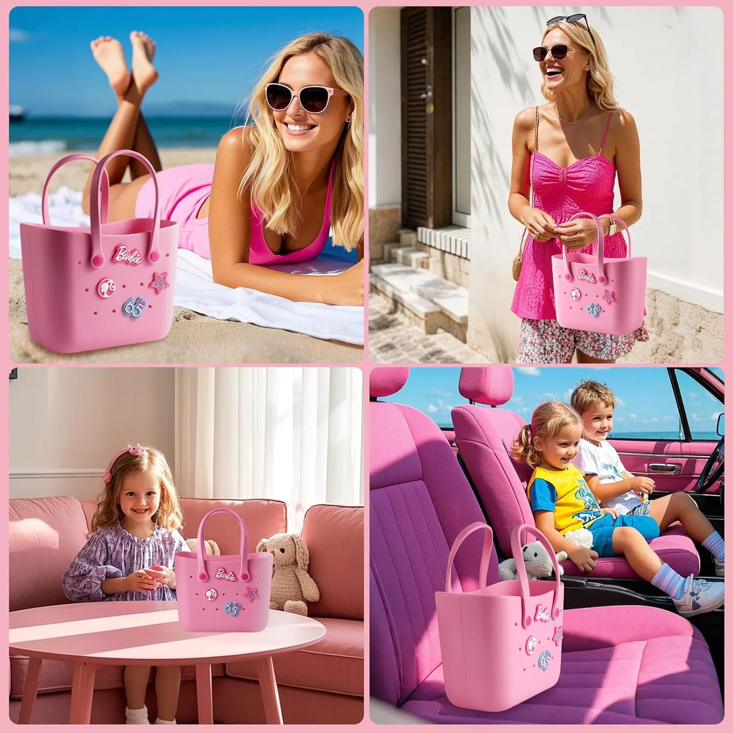 MINISO Barbie Lunch Bag for Women, Reusable Beach Tote Bag, Practical And Portable EVA Handbag for Work Travel & Play