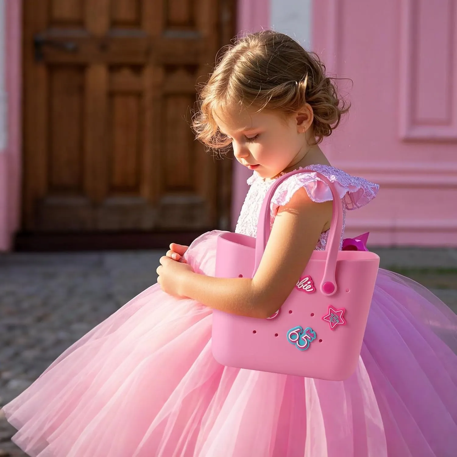 MINISO Barbie Lunch Bag for Women, Reusable Beach Tote Bag, Practical And Portable EVA Handbag for Work Travel & Play