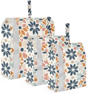 Moroccan Flowers Travel Storage Bag with Lanyard - Portable Lightweight Classified Storage Bag with Zipper, Dust and Waterproof Travel Packing Cube for Suitcase,3 Pieces