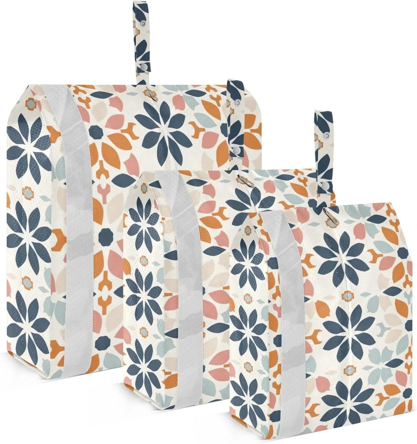Moroccan Flowers Travel Storage Bag with Lanyard - Portable Lightweight Classified Storage Bag with Zipper, Dust and Waterproof Travel Packing Cube for Suitcase,3 Pieces