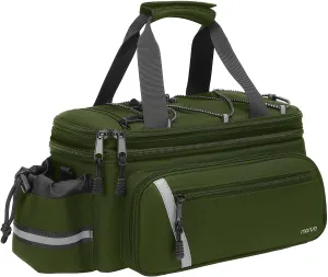 MOSISO Bike Rack Bag with Rain Cover, Bike Trunk Cooler Handag Insulated Bicycle Rear Seat Pouch with 2 Side Foldable Panniers, 8L Cycling Backseat Storage Cargo Saddle Shoulder Bag, Army Green