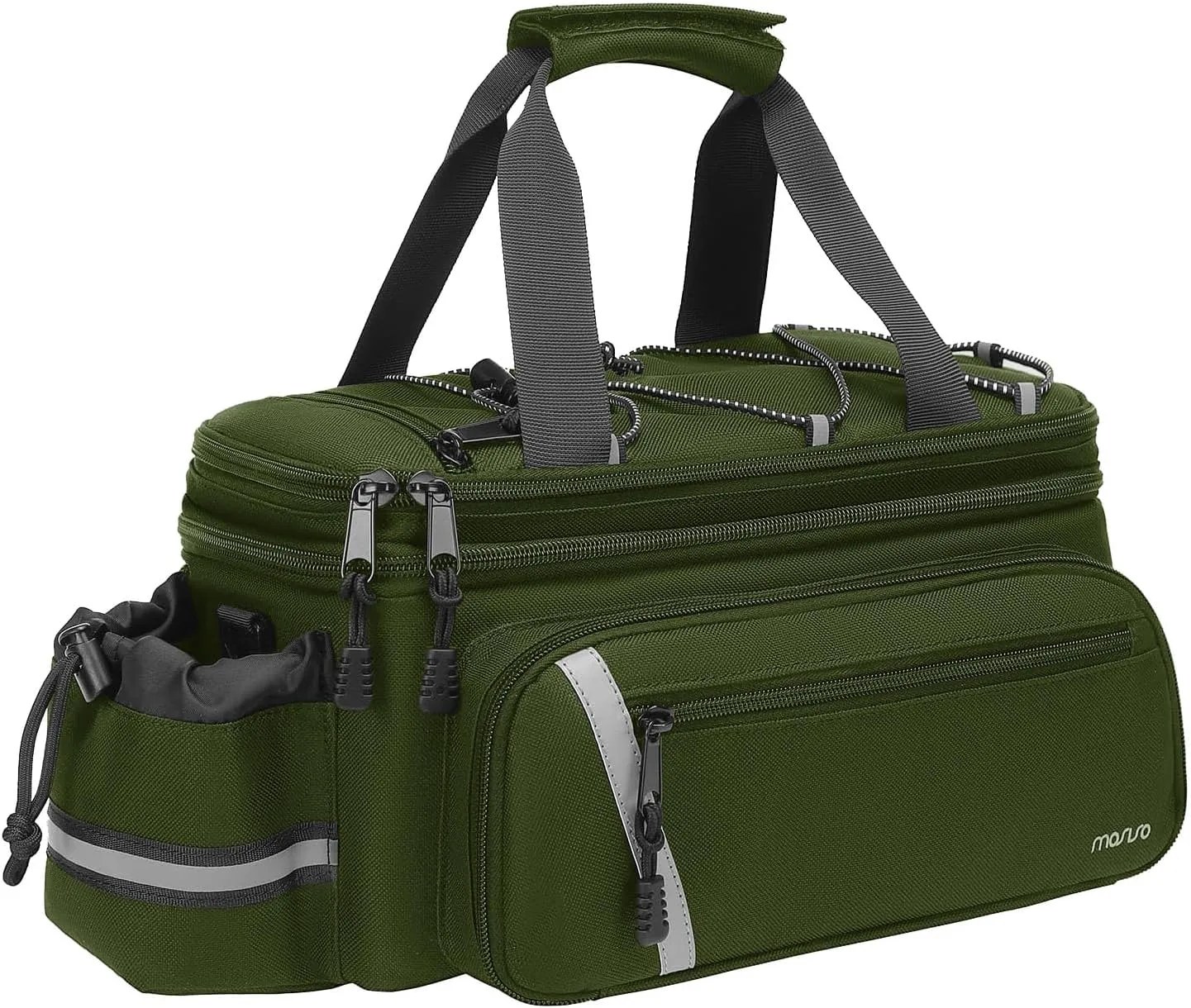 MOSISO Bike Rack Bag with Rain Cover, Bike Trunk Cooler Handag Insulated Bicycle Rear Seat Pouch with 2 Side Foldable Panniers, 8L Cycling Backseat Storage Cargo Saddle Shoulder Bag, Army Green