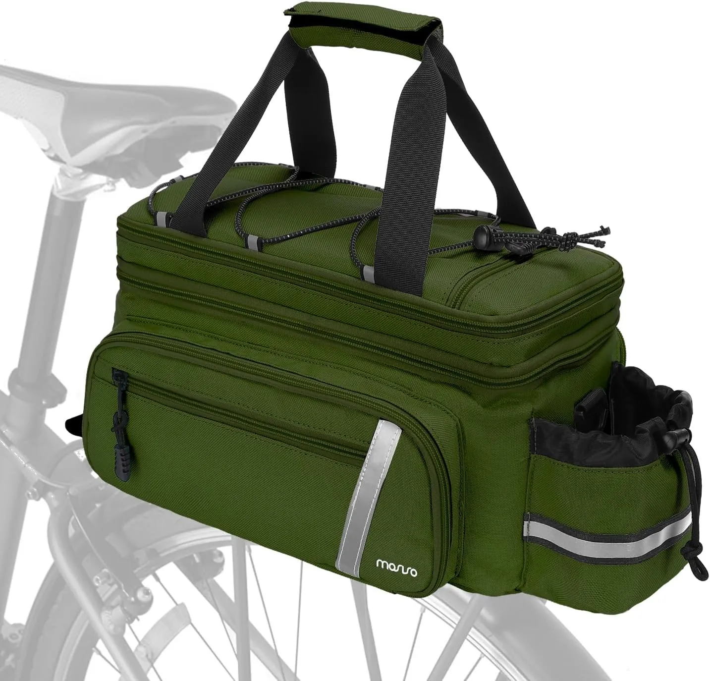 MOSISO Bike Rack Bag with Rain Cover, Bike Trunk Cooler Handag Insulated Bicycle Rear Seat Pouch with 2 Side Foldable Panniers, 8L Cycling Backseat Storage Cargo Saddle Shoulder Bag, Army Green