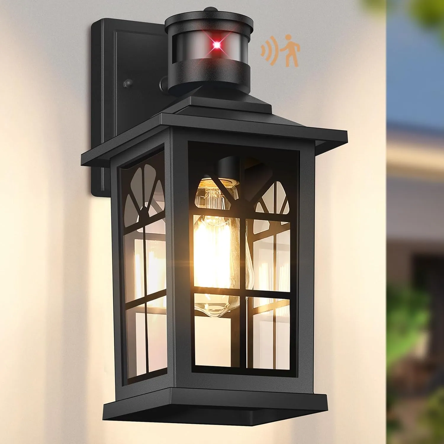 Motion Sensor Outdoor Light Fixture, Dusk to Dawn Porch Light Outdoor Wall Sconce Lantern, Aluminum Exterior Lighting Fixture Wall Mount, 3 Lighting Modes Outside Lights for House Front Door Garage