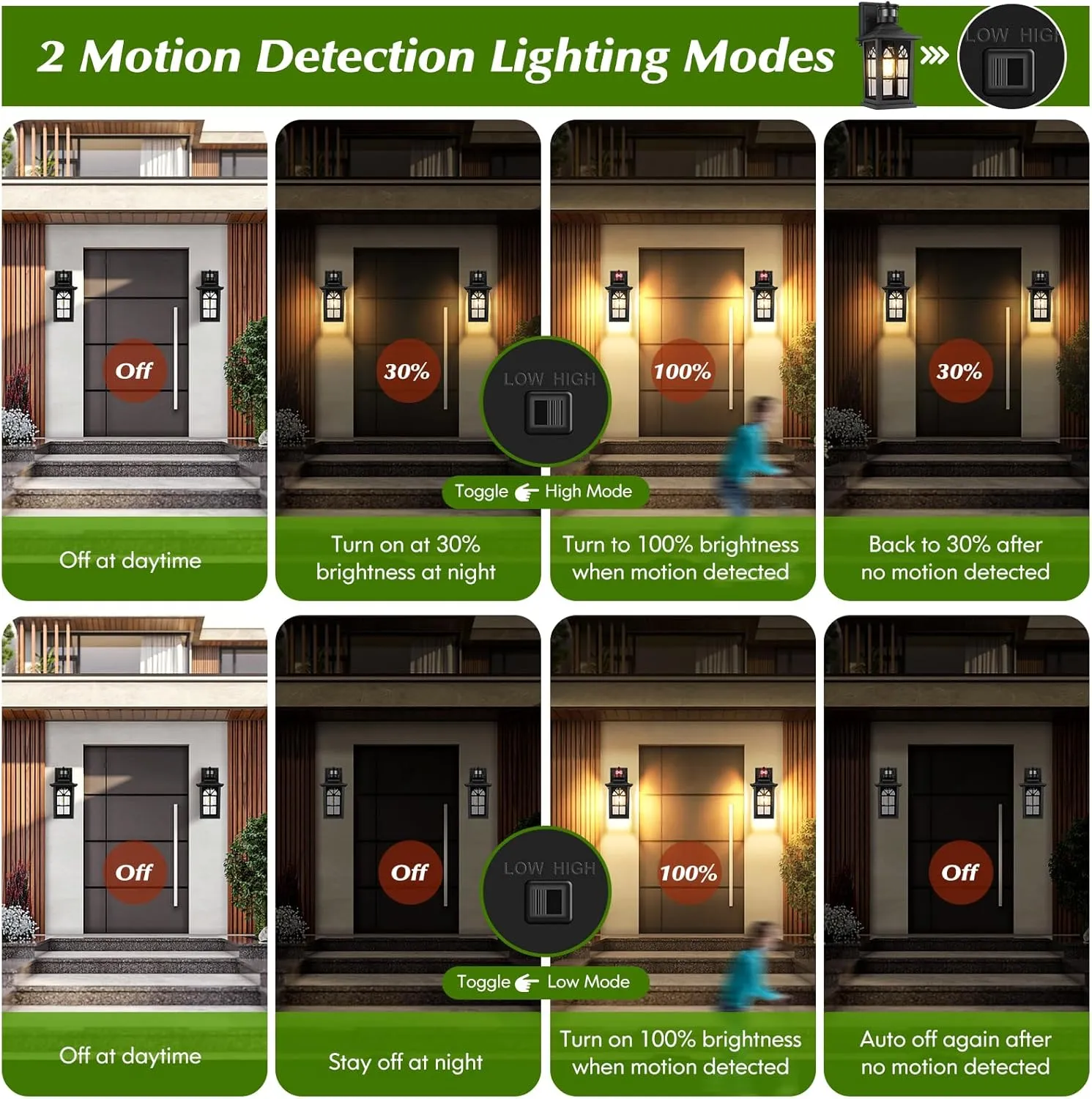 Motion Sensor Outdoor Light Fixture, Dusk to Dawn Porch Light Outdoor Wall Sconce Lantern, Aluminum Exterior Lighting Fixture Wall Mount, 3 Lighting Modes Outside Lights for House Front Door Garage