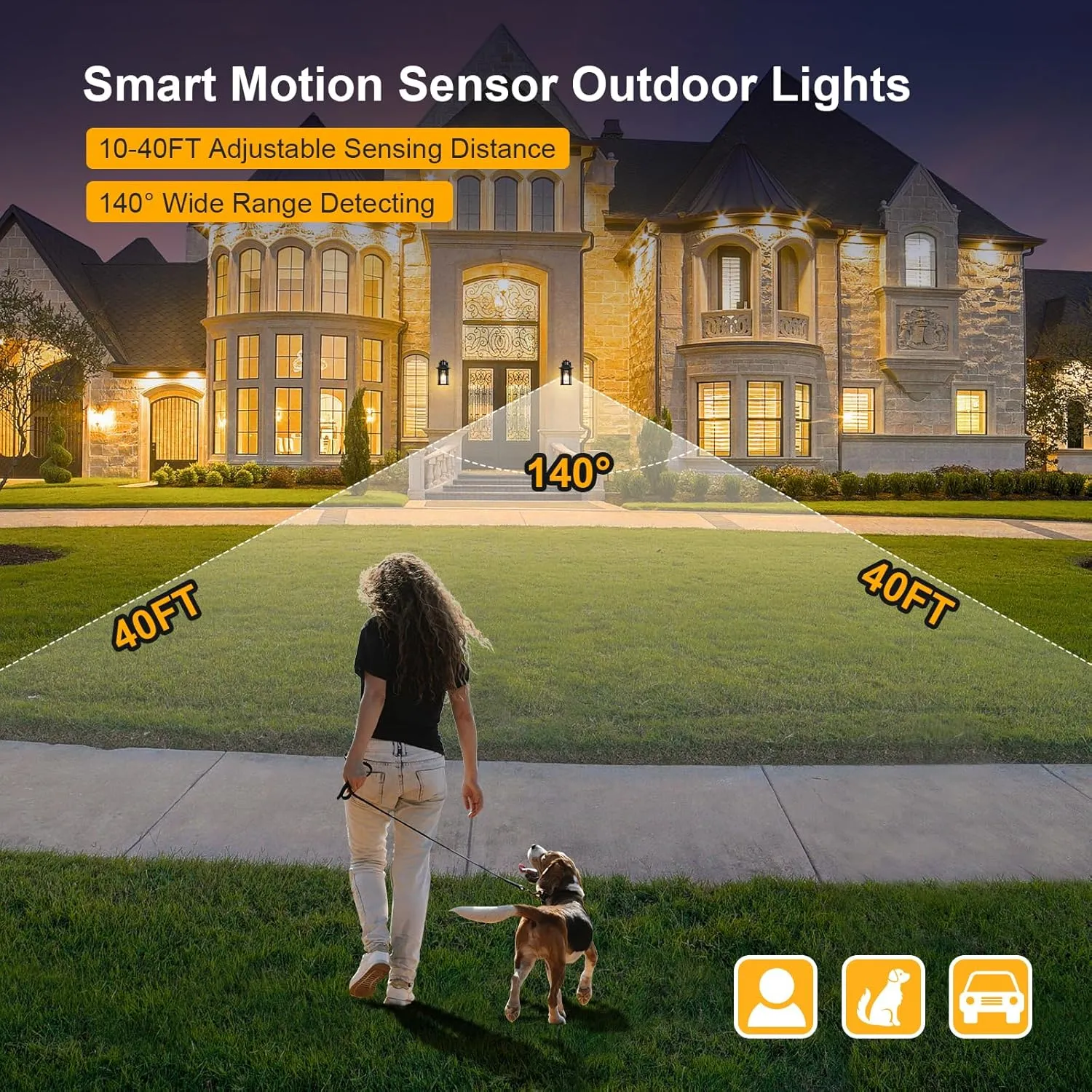 Motion Sensor Outdoor Lights, 3 Adjustable Lighting Modes Porch Lights, Dusk to Dawn Exterior Light Fixtures Wall Mount, Anti-Rust & Waterproof Outside Wall Lantern Sconce for House, Bulb Included