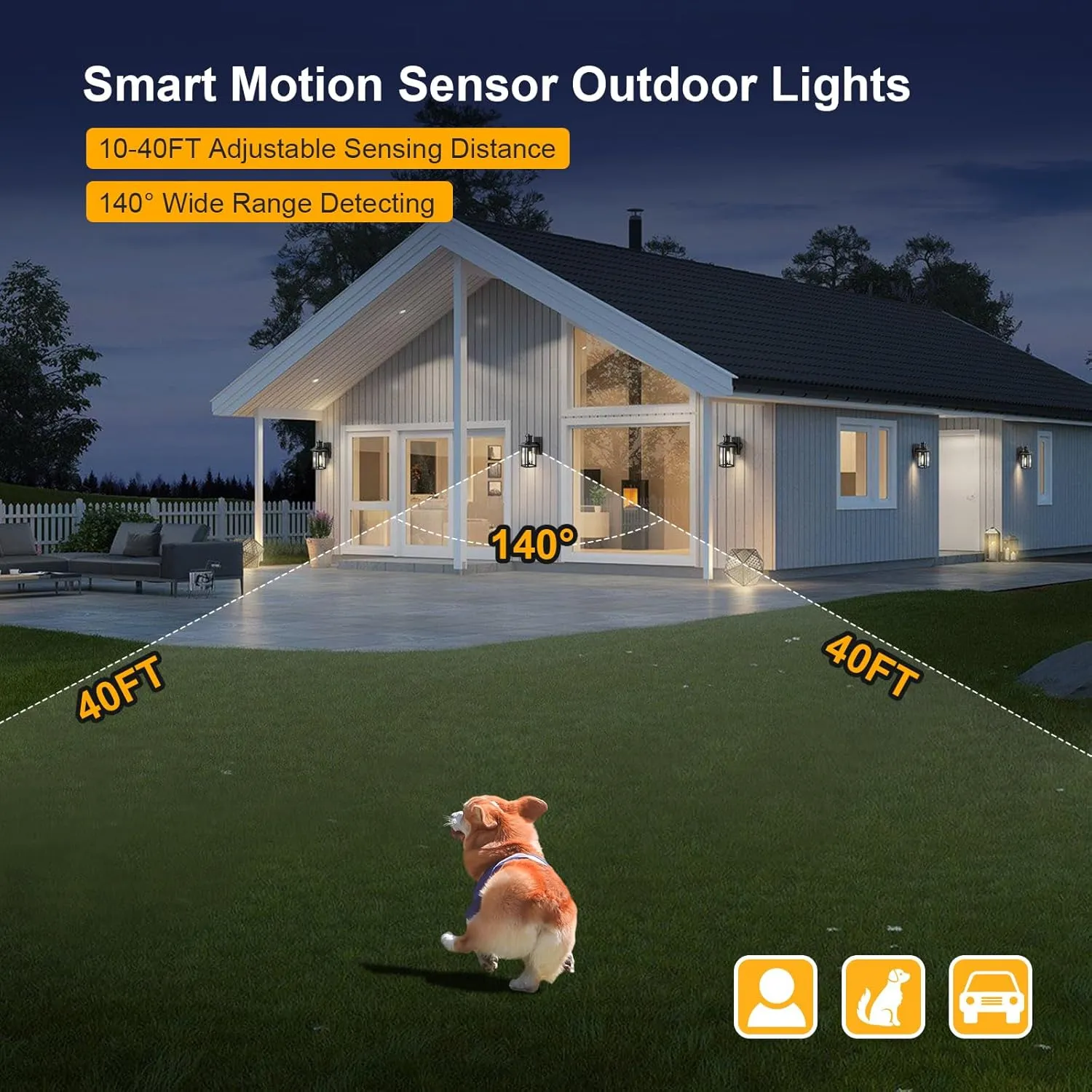 Motion Sensor Outdoor Wall Light, 3 Adjustable Lighting Modes Porch Lights, Dusk to Dawn Black Exterior Light Fixtures, Waterproof Outside Wall Lantern Sconce for House, Garage, Bulb Included