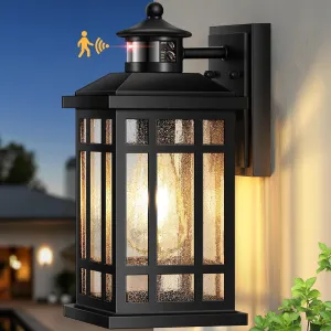 Motion Sensor Outdoor Wall Light, Adjustable Sensing Range Outside Lights for House, Black Dawn to Dusk Sconce Lights for Patio, Anti-Rust Waterproof Porch Lantern Wall Mount with Bubble Glass