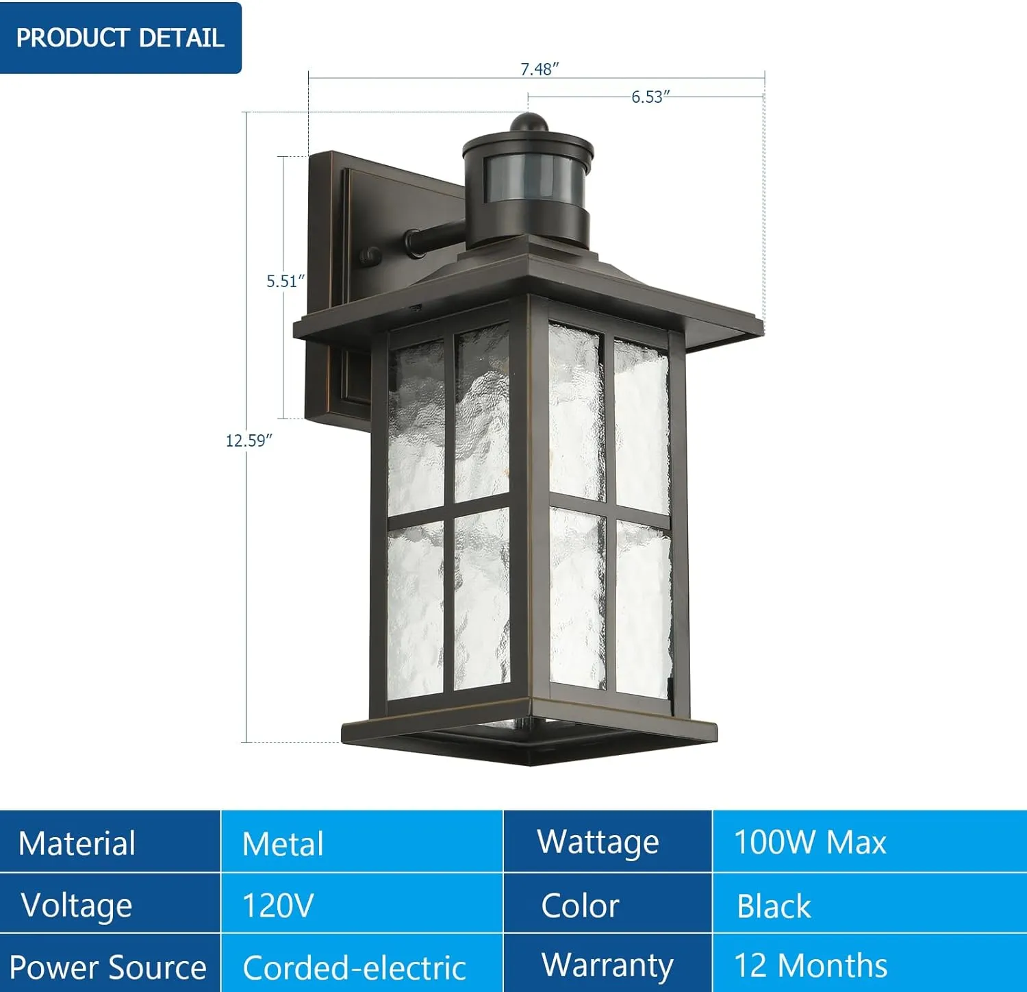 Motion Sensor Porch Light Dusk to Dawn Outdoor Wall Lantern Black Exterior Sconce Lighting Fixtures Modern Outside Wall Mount Coach Lamp for House Garage Patio Front Door