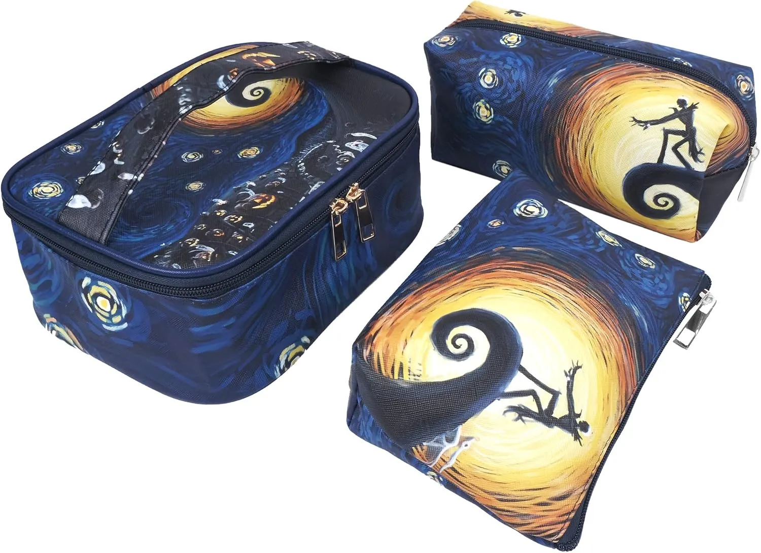 MRSP 3 sets makeup bag travel small cosmetic case portable with multifunctional waterproof Organizer bag for women (The Nightmare Before Christmas)