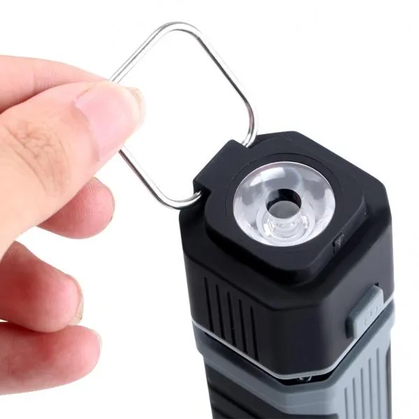Multifunction COB LED Stretchable Flashlight Camping Light w/ Magnet Black