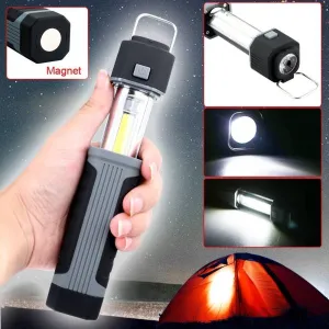 Multifunction COB LED Stretchable Flashlight Camping Light w/ Magnet Black