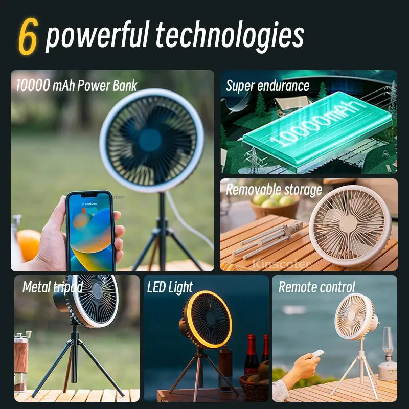 Multifunction Home Outdoor Camping Ceiling Fan Chargeable Desk Scalable Tripod Stand Air Cooling Circulator Fan with Night Light