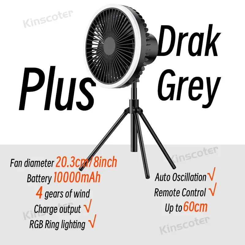 Multifunction Home Outdoor Camping Ceiling Fan Chargeable Desk Scalable Tripod Stand Air Cooling Circulator Fan with Night Light