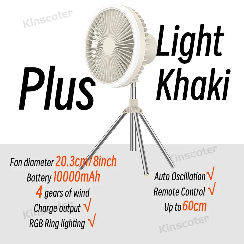 Multifunction Home Outdoor Camping Ceiling Fan Chargeable Desk Scalable Tripod Stand Air Cooling Circulator Fan with Night Light
