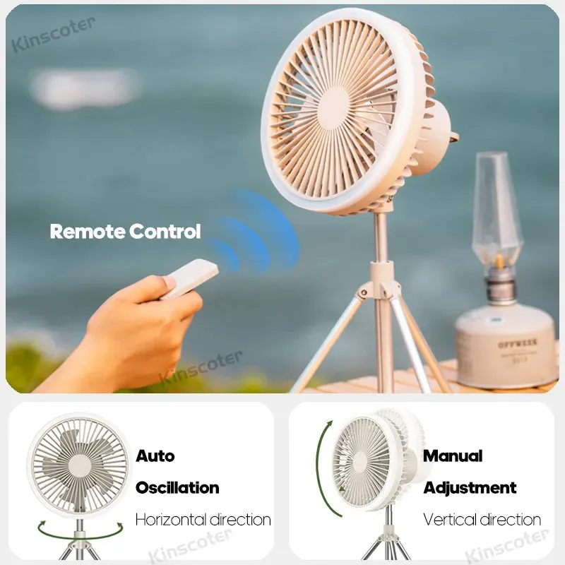 Multifunction Home Outdoor Camping Ceiling Fan Chargeable Desk Scalable Tripod Stand Air Cooling Circulator Fan with Night Light