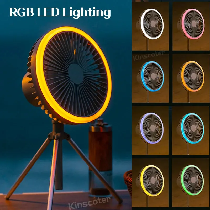Multifunction Home Outdoor Camping Ceiling Fan Chargeable Desk Scalable Tripod Stand Air Cooling Circulator Fan with Night Light
