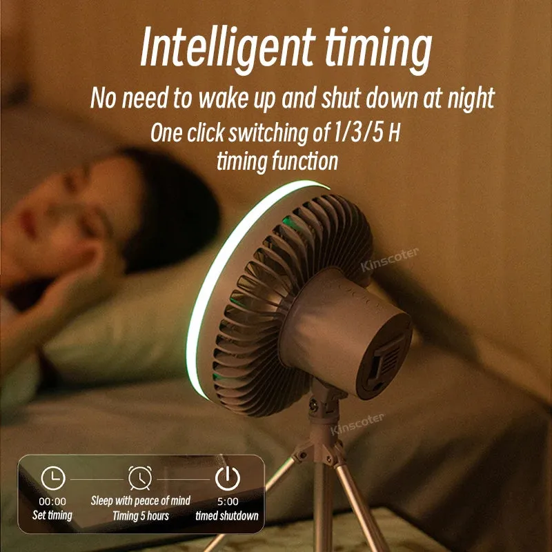 Multifunction Home Outdoor Camping Ceiling Fan Chargeable Desk Scalable Tripod Stand Air Cooling Circulator Fan with Night Light