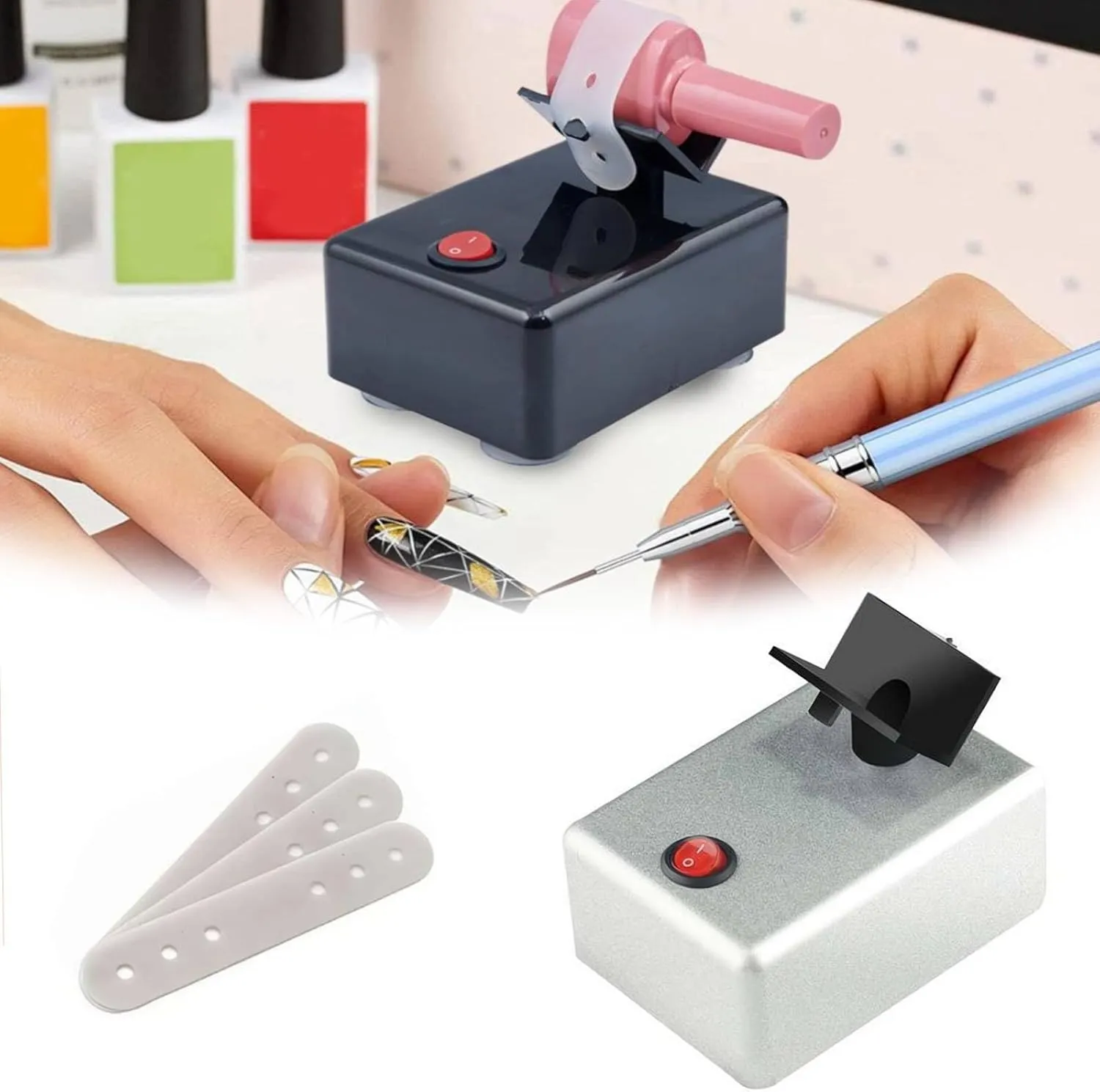 Nail Polish Shaker Machine, Nail Gel Polish Mixer, Nail Lacquer Shaker, Model Paints Shaker Vibrating Screen 3200 Shakes/Min Lash Varnish Bottle Glue Shaking Machine for Nail Art Ink (Silver US)