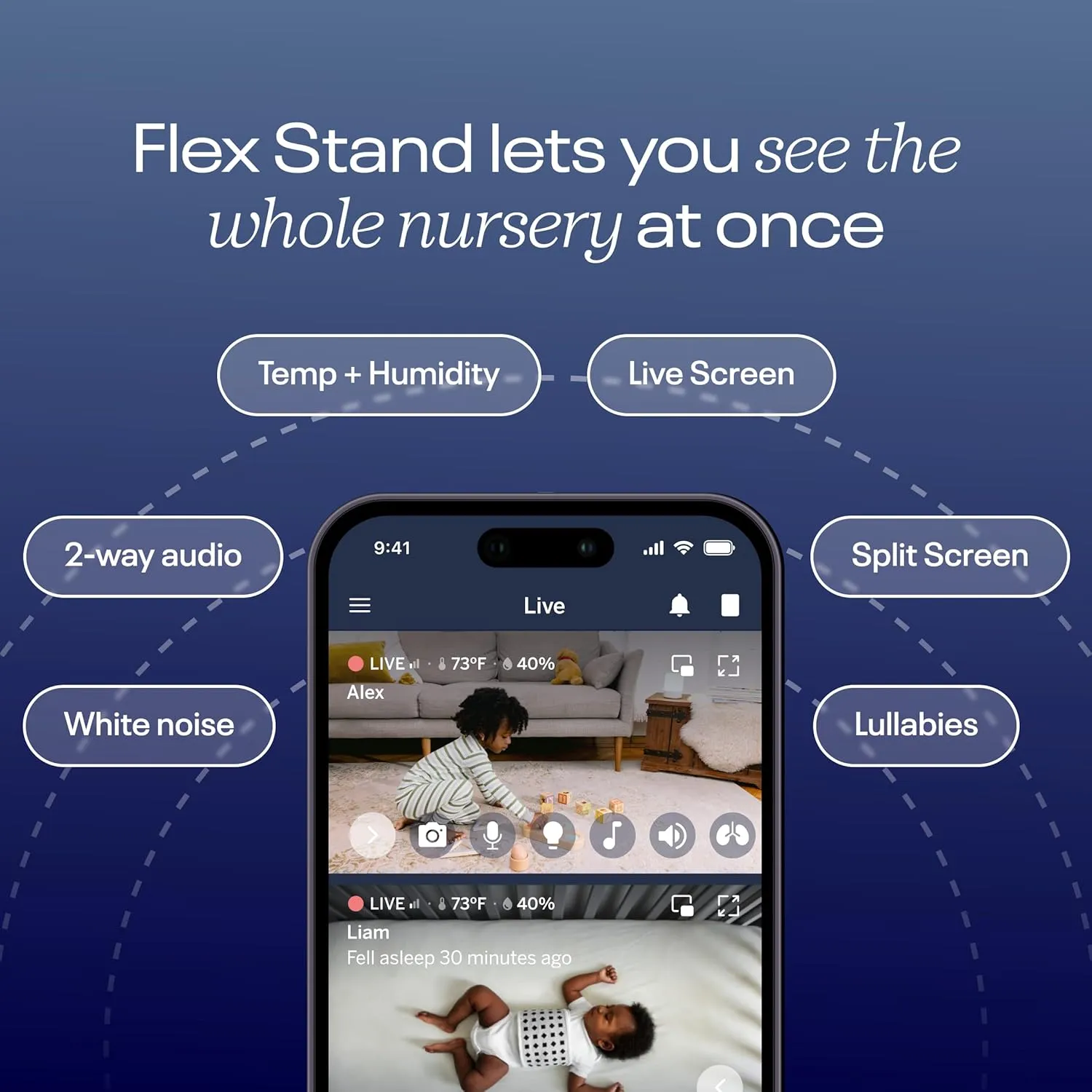Nanit Pro Smart Baby Monitor & Flex Stand - 1080p Wi-Fi Video Camera, Sensor-Free Sleep & Breathing Motion Tracker, 2-Way Audio, Sound/Motion/Cry Notifications, Night Vision, and Breathing Band