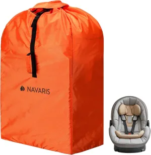 Navaris Baby Car Seat Travel Bag - Waterproof Durable Car Seat Carrier Cover with Address Tag for Airplane - Gate Check Bag with Carry Straps - Air Plane Baby Essentials - Orange