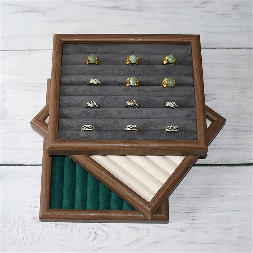 Necklace Display Holder Dark Green Wooden Jewelry Rack Ring Tray Bracelet Earring Staple Earrings Storage Jewellery Stand Holder(Medium)