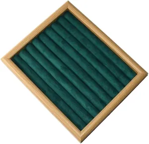Necklace Display Holder Dark Green Wooden Jewelry Rack Ring Tray Bracelet Earring Staple Earrings Storage Jewellery Stand Holder(Medium)
