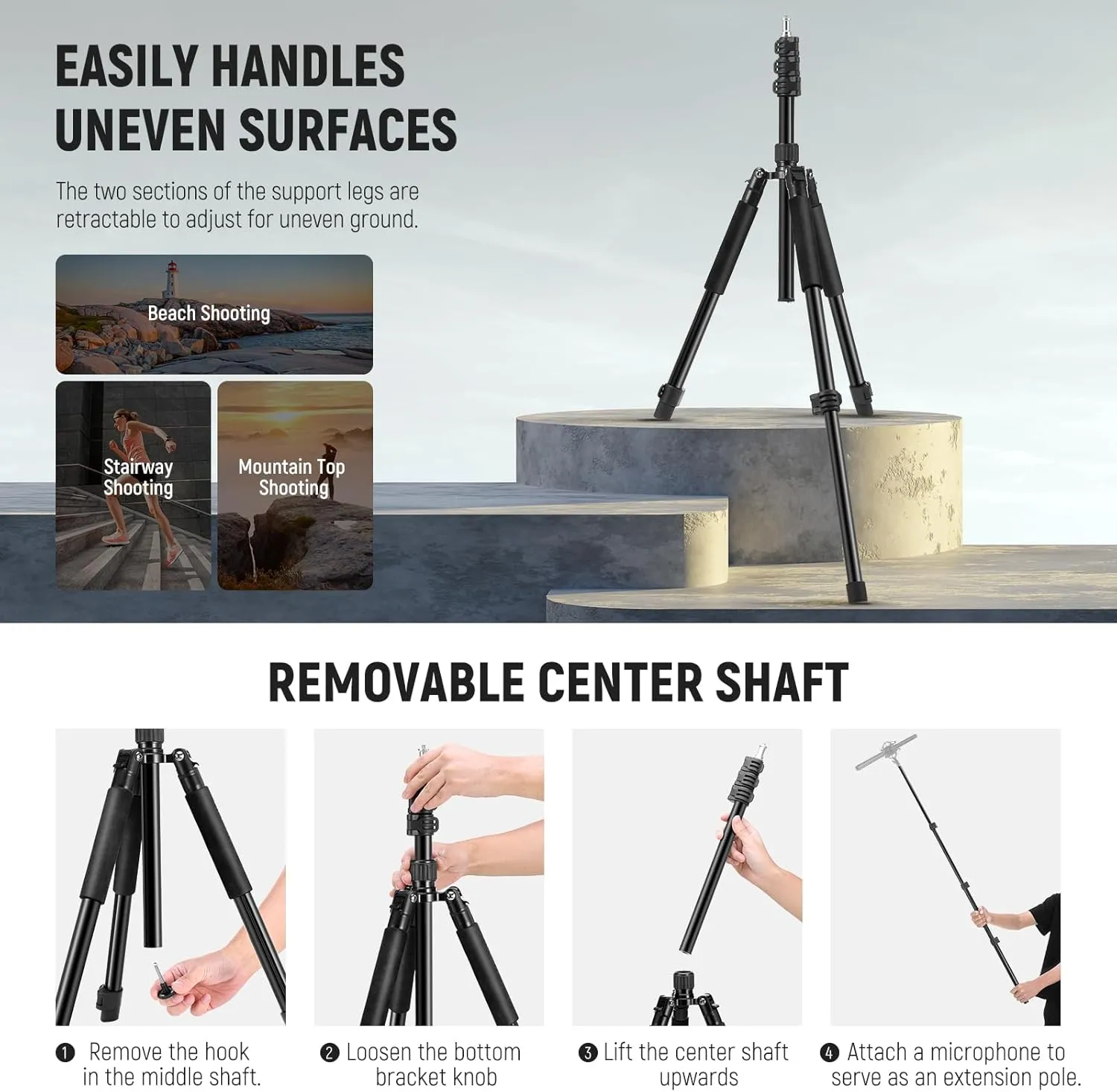 NEEWER Photography Light Stand, 1.5-6.4ft/47-195cm Aluminum Reversible Studio Lighting Tripod, Portable Phone Video Stand w/ 1/4" Screw for Strobe Light Camera Softbox, 6.6lb/3kg Load, ST195