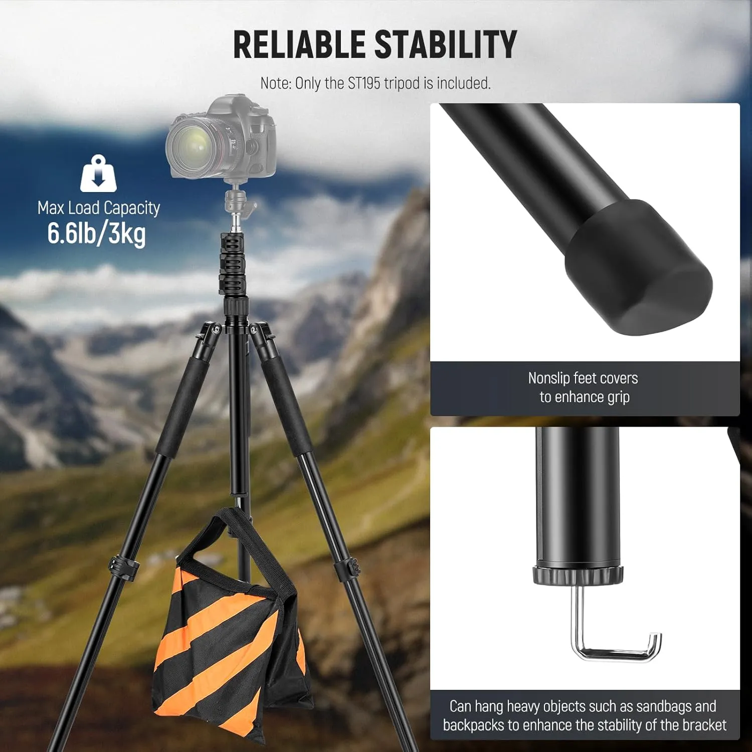 NEEWER Photography Light Stand, 1.5-6.4ft/47-195cm Aluminum Reversible Studio Lighting Tripod, Portable Phone Video Stand w/ 1/4" Screw for Strobe Light Camera Softbox, 6.6lb/3kg Load, ST195