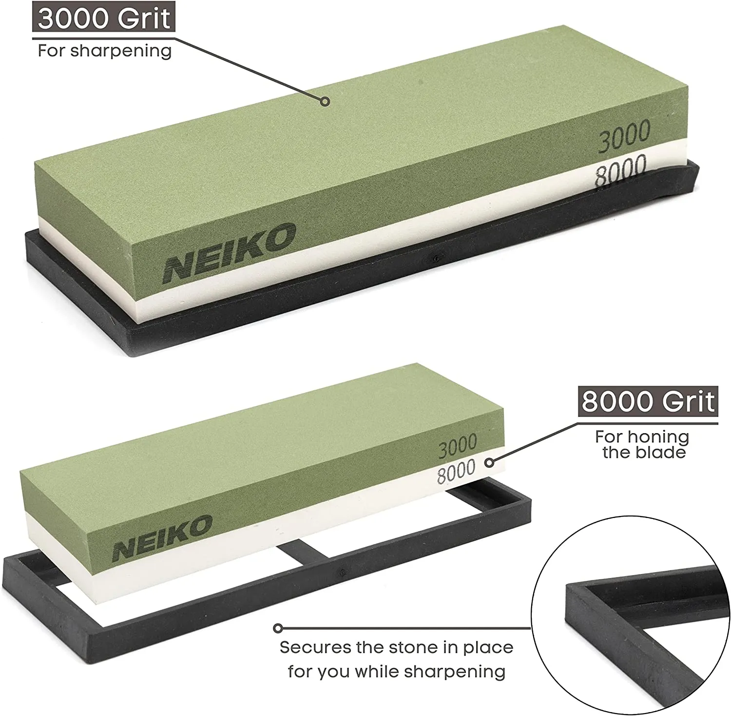 NEIKO 54003A Whetstone | Knife Sharpening Stone | 3000 & 8000 Grit, Fine Detail | Premium & Highly Durable Corundum Stone | 2 Side Water Stone, Scissor, Blade, Kitchen Knife Sharpener Wet Stone…