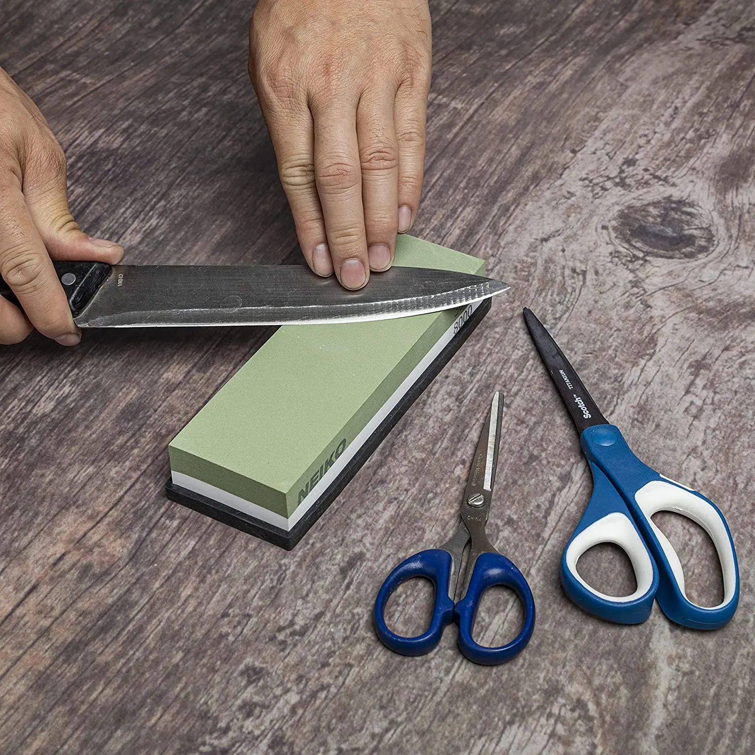 NEIKO 54003A Whetstone | Knife Sharpening Stone | 3000 & 8000 Grit, Fine Detail | Premium & Highly Durable Corundum Stone | 2 Side Water Stone, Scissor, Blade, Kitchen Knife Sharpener Wet Stone…