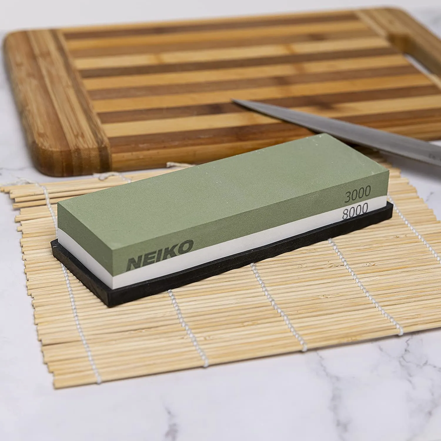 NEIKO 54003A Whetstone | Knife Sharpening Stone | 3000 & 8000 Grit, Fine Detail | Premium & Highly Durable Corundum Stone | 2 Side Water Stone, Scissor, Blade, Kitchen Knife Sharpener Wet Stone…