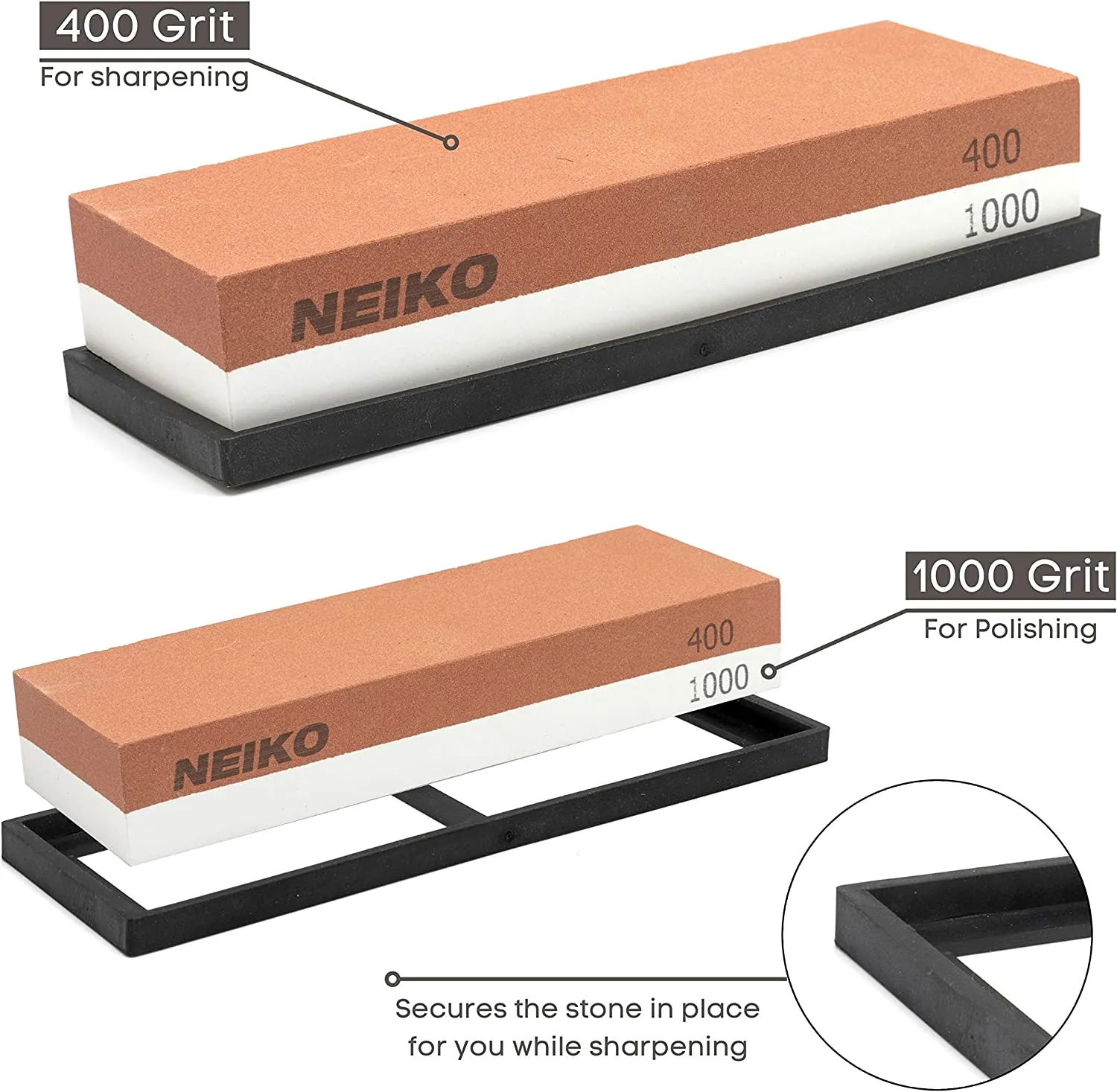 NEIKO 54004A Whetstone | Knife Sharpening Stone | 400 & 100 Grit, Coarse | Premium & Highly Durable Corundum Stone | 2 Side Water Stone, Scissor, Blade, Kitchen Knife Sharpener Wet Stone…