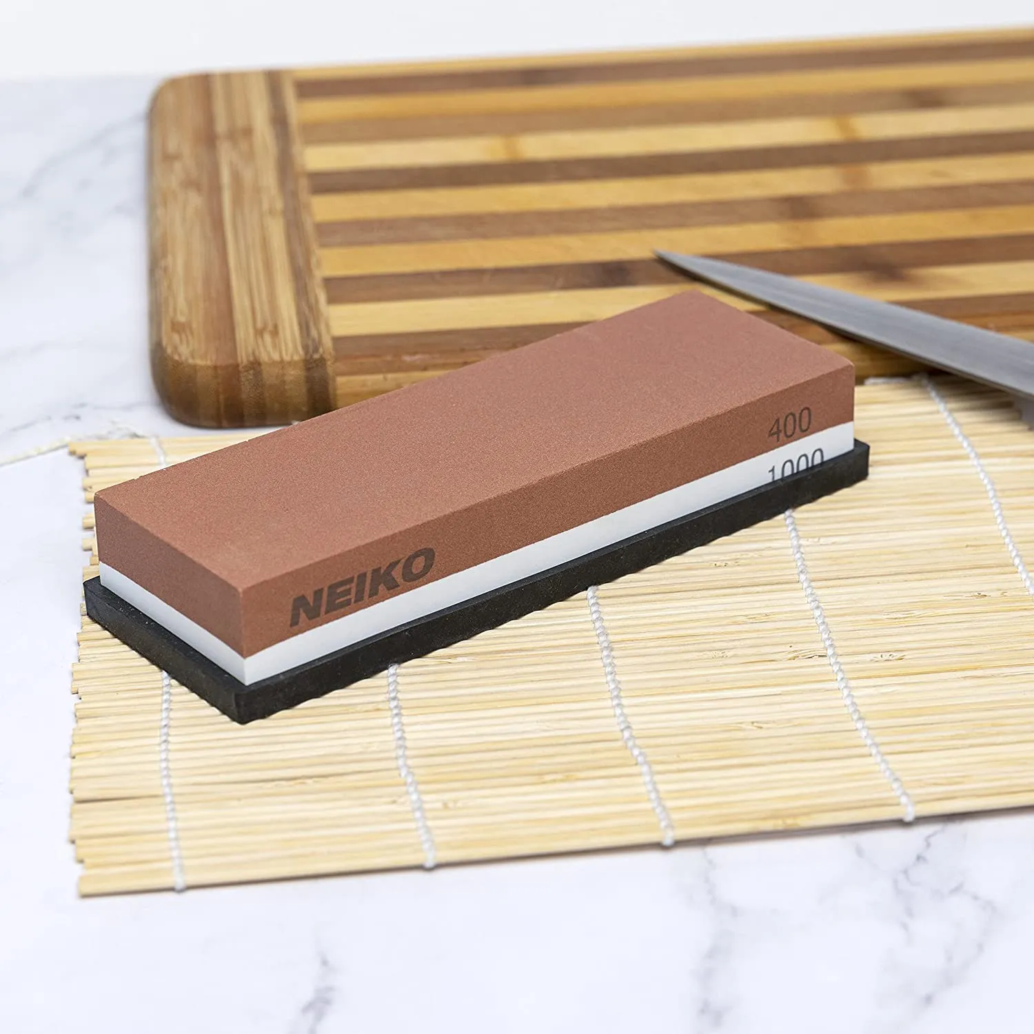 NEIKO 54004A Whetstone | Knife Sharpening Stone | 400 & 100 Grit, Coarse | Premium & Highly Durable Corundum Stone | 2 Side Water Stone, Scissor, Blade, Kitchen Knife Sharpener Wet Stone…