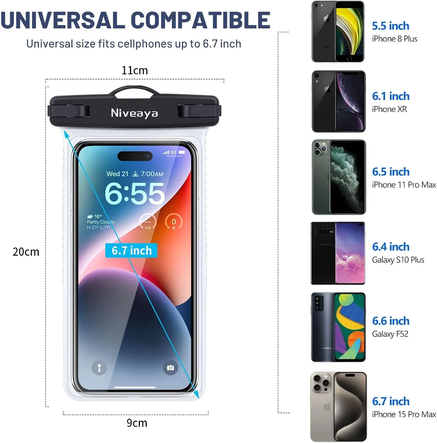 Niveaya Waterproof Phone Pouch, Waterproof Phone Case Compatible for iPhone 15 14 13 12 Pro Max Up to 7", IPX8 Cellphone Kayak Accessories, Travel Essentials 2Pack