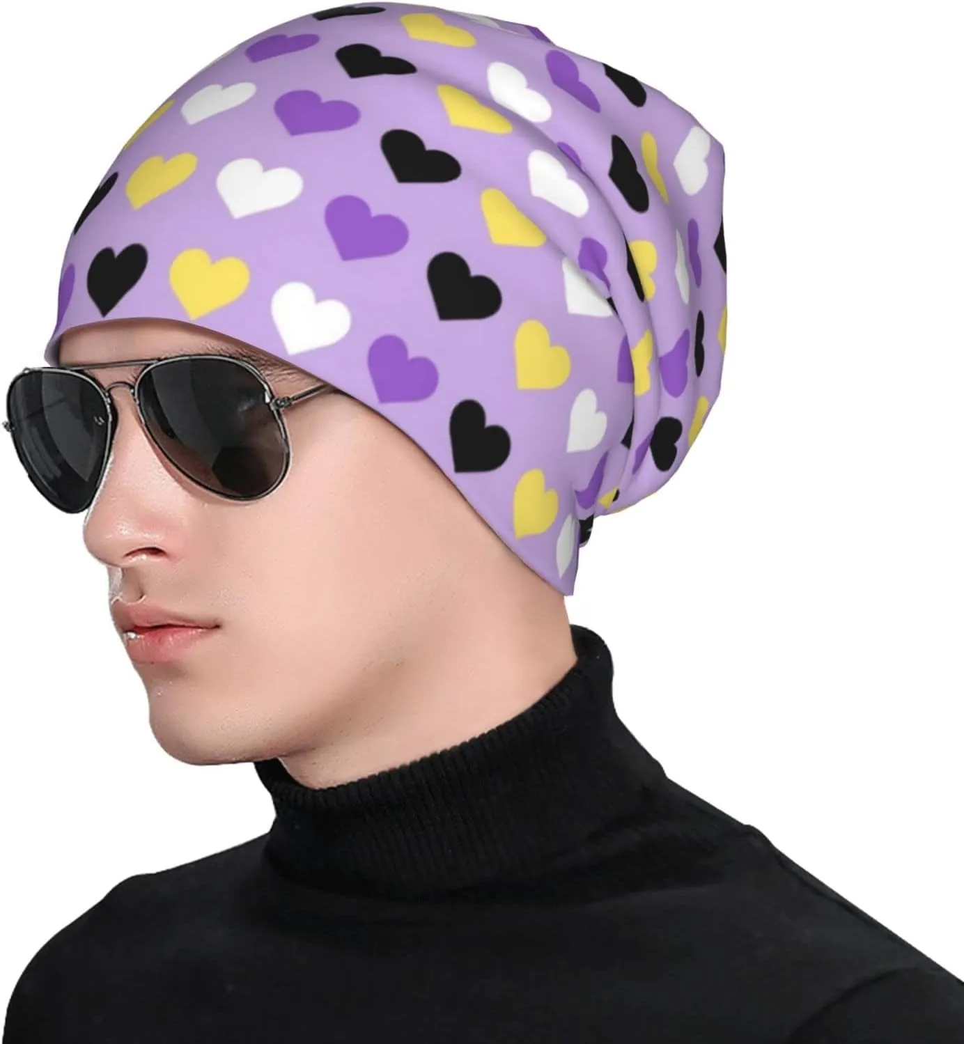 Nonbinary Pride Flag Multifunction Beanie Hat for Men Women Fashion Scarf Soft Stretch Skull Cap