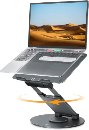 Nulaxy Telescopic 360 Rotating Laptop Stand for Desk Adjustable Height Swivel Pull Out Design Ergonomic Laptop Riser Standing Desk Converter Fits All 10-17" Laptops Computer MacBook, Gray