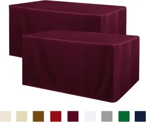 Obstal 2 Pack Fitted Table Covers for 4 Foot Tables - Water Resistant Washable Fabric Polyester Rectangle Table Cover Protector for Wedding, Banquet and Trade Shows, 48L x 24W x 30H Inches, Burgundy