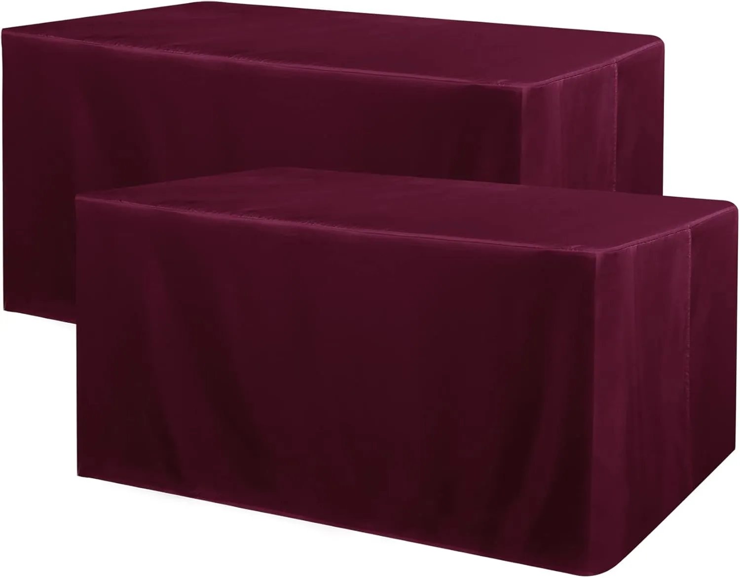 Obstal 2 Pack Fitted Table Covers for 4 Foot Tables - Water Resistant Washable Fabric Polyester Rectangle Table Cover Protector for Wedding, Banquet and Trade Shows, 48L x 24W x 30H Inches, Burgundy