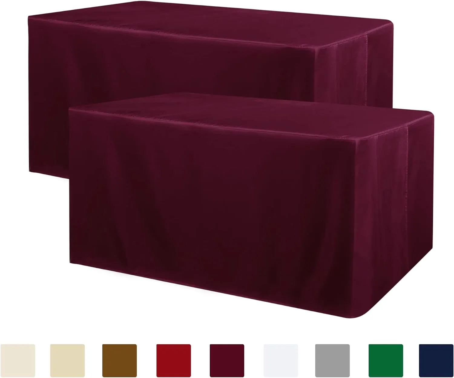 Obstal 2 Pack Fitted Table Covers for 4 Foot Tables - Water Resistant Washable Fabric Polyester Rectangle Table Cover Protector for Wedding, Banquet and Trade Shows, 48L x 24W x 30H Inches, Burgundy