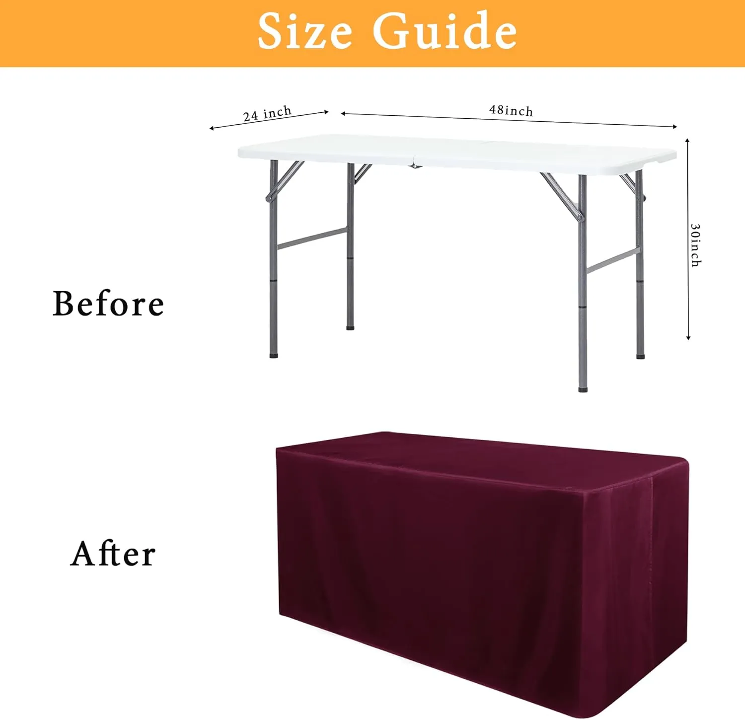 Obstal 2 Pack Fitted Table Covers for 4 Foot Tables - Water Resistant Washable Fabric Polyester Rectangle Table Cover Protector for Wedding, Banquet and Trade Shows, 48L x 24W x 30H Inches, Burgundy