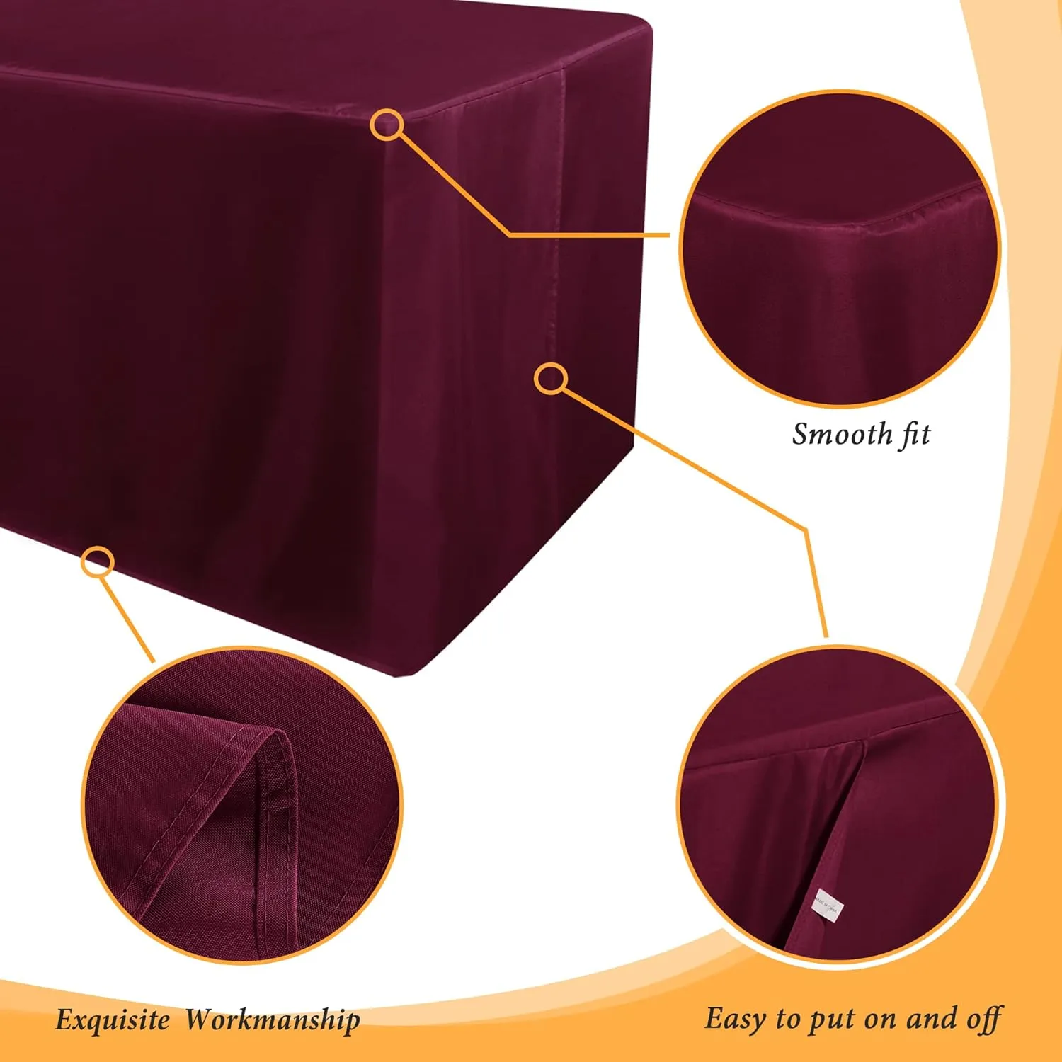 Obstal 2 Pack Fitted Table Covers for 4 Foot Tables - Water Resistant Washable Fabric Polyester Rectangle Table Cover Protector for Wedding, Banquet and Trade Shows, 48L x 24W x 30H Inches, Burgundy
