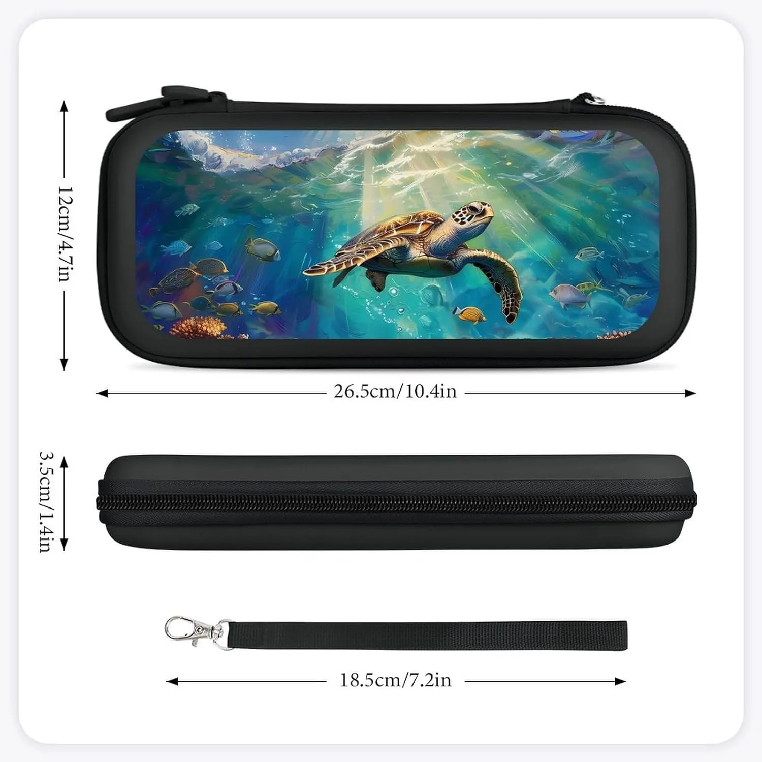 Ocean Sea Turtle Coral Tropical Fish Seagulls Hard Shell Travel Case with Rope 15 Game Card Pockets Compatible with Switch Protective