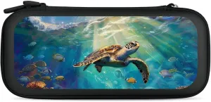 Ocean Sea Turtle Coral Tropical Fish Seagulls Hard Shell Travel Case with Rope 15 Game Card Pockets Compatible with Switch Protective