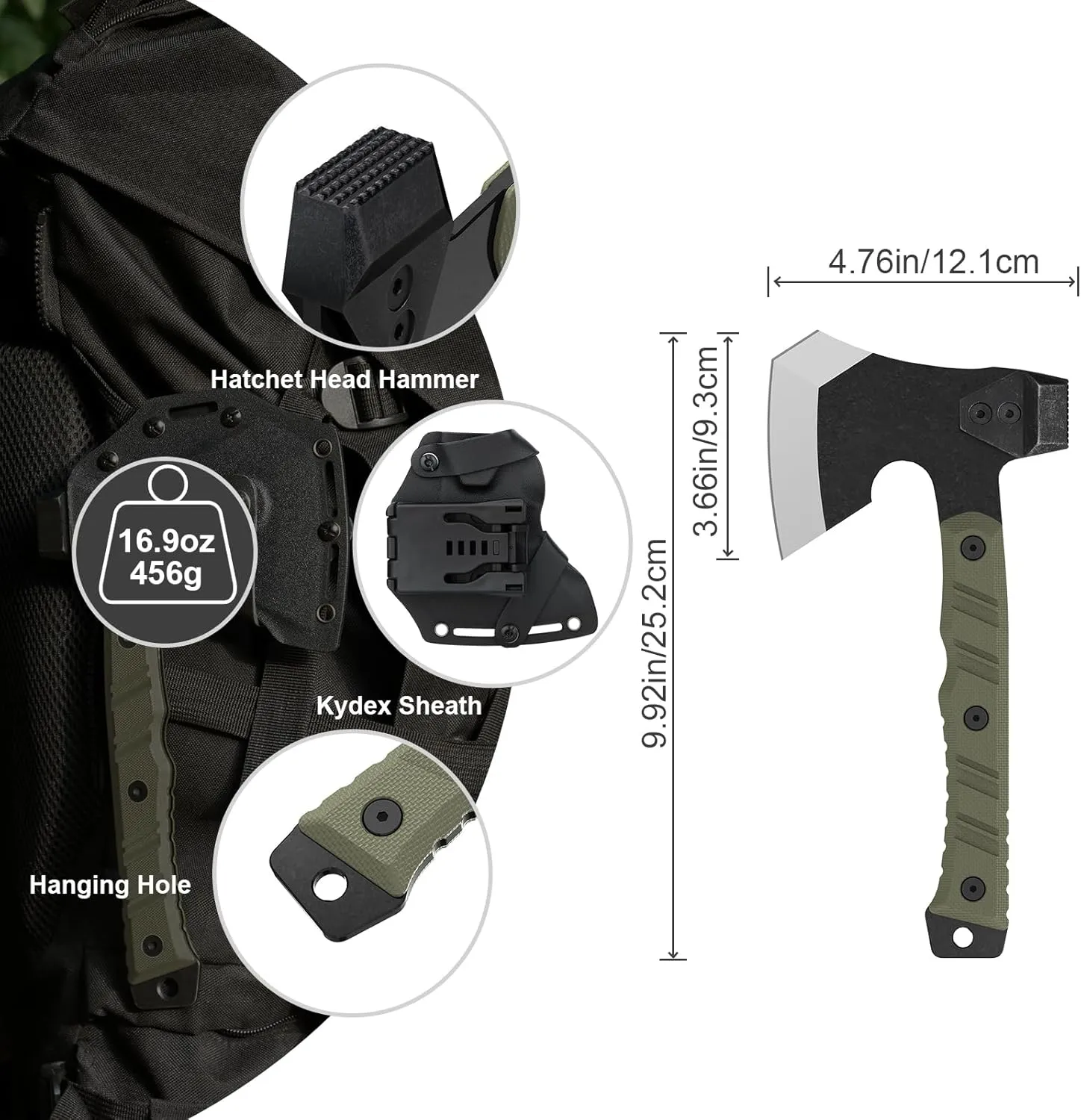 OKNIFE Otacle A1 Mini Multifunctional Hatchet, Rugged, Full Tang, 2-in-1 Hatchet, Comfortable, Non-Slip Grip with Durable Kydex Sheath