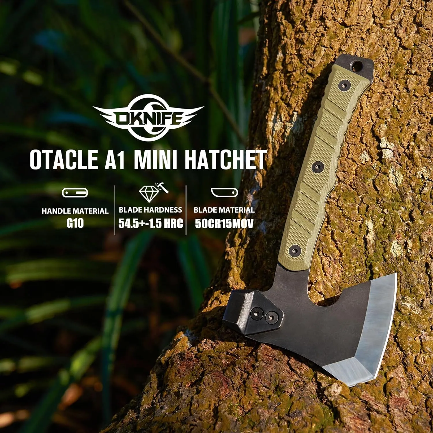OKNIFE Otacle A1 Mini Multifunctional Hatchet, Rugged, Full Tang, 2-in-1 Hatchet, Comfortable, Non-Slip Grip with Durable Kydex Sheath