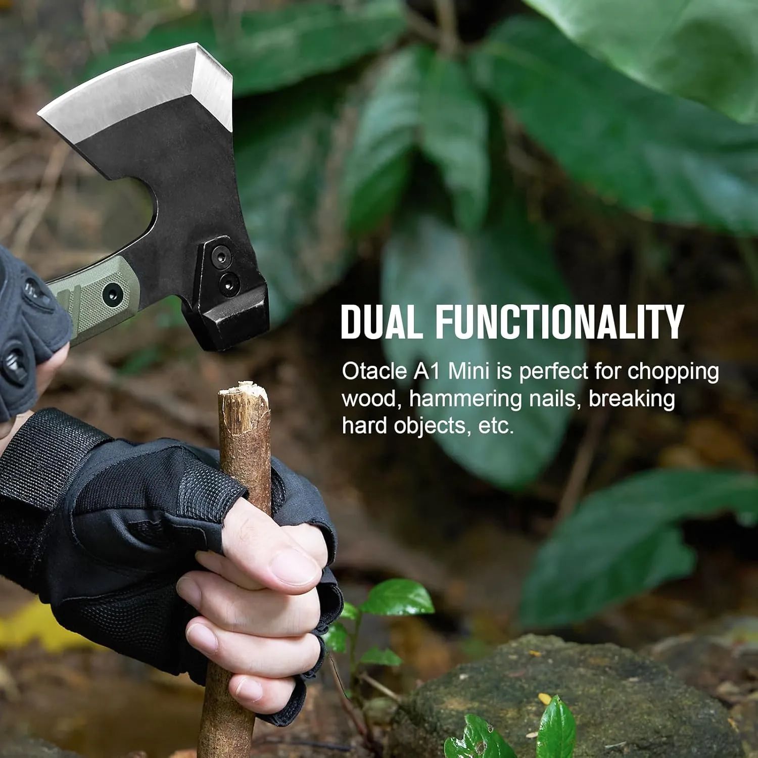 OKNIFE Otacle A1 Mini Multifunctional Hatchet, Rugged, Full Tang, 2-in-1 Hatchet, Comfortable, Non-Slip Grip with Durable Kydex Sheath