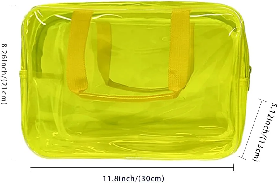 ONEART Travel Clear Waterproof PVC Bag, Toiletry Carry Pouch Makeup Artist Bag, Makeup Bags with Zipper Handle Straps, Tote Bag Fluorescent Yellow