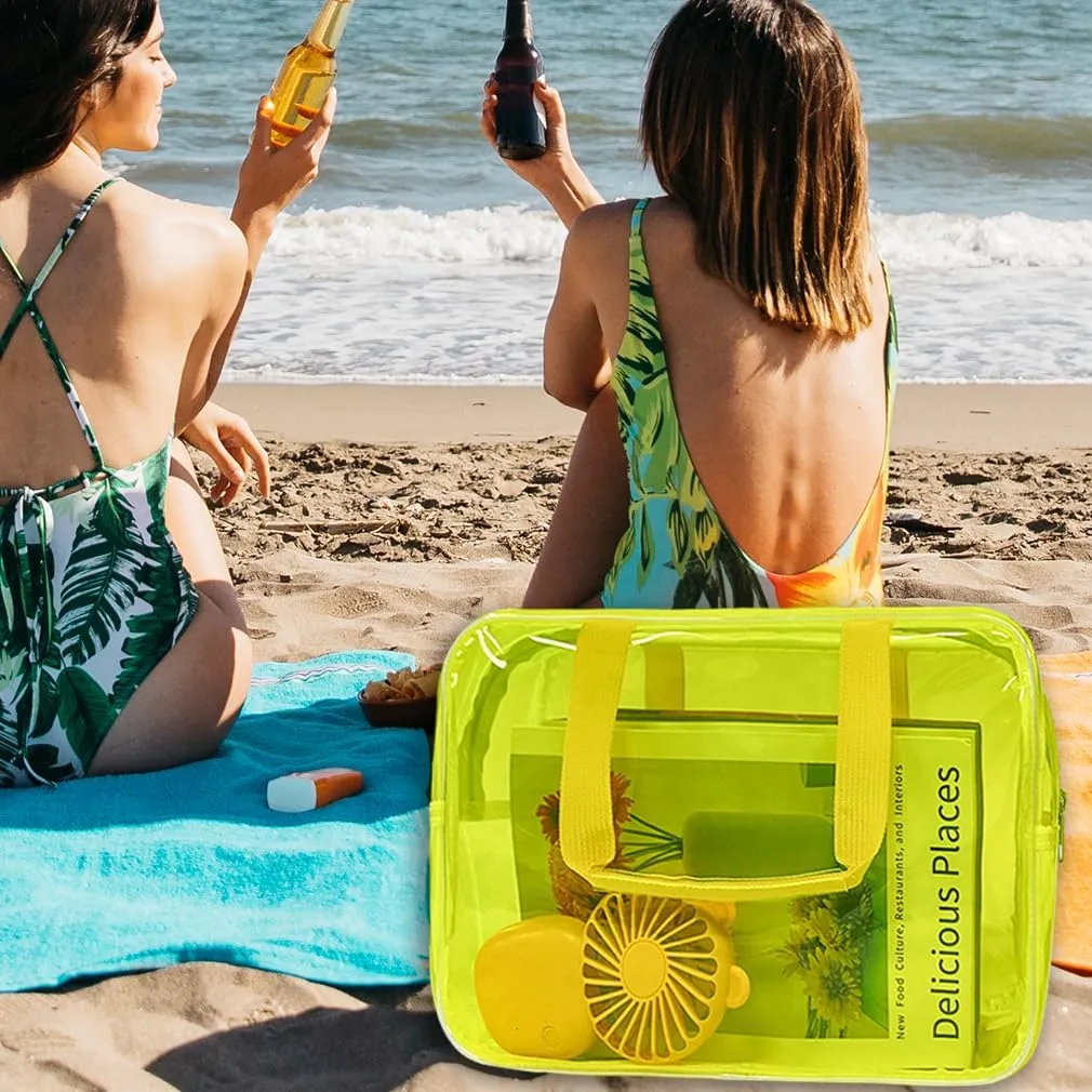 ONEART Travel Clear Waterproof PVC Bag, Toiletry Carry Pouch Makeup Artist Bag, Makeup Bags with Zipper Handle Straps, Tote Bag Fluorescent Yellow