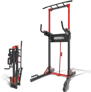 ONETWOFIT Foldable Power Tower Pull Up Bar Station Assistive Trainer Multi-Function Adjustable Dip Station for Home Gym Workout, Heavy Duty Strength Training Fitness Equipment Pull Up Stand